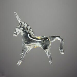 Vintage 80s PILGRIM GLASS Clear Standing 4" Unicorn Figurine Handmade Fantasy